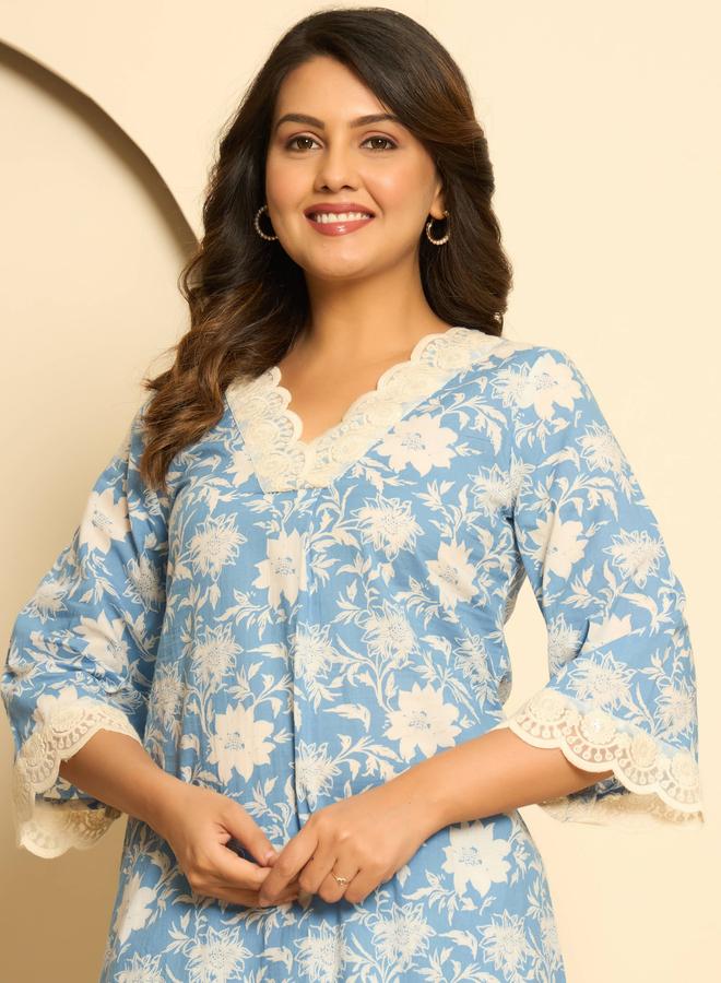 KASYA Blue Cotton Printed Co-Ord Set - Image 4